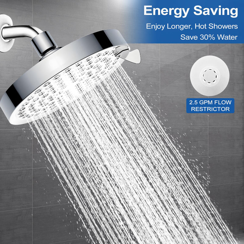 Shower Head High Pressure: 6" Rain Shower Head for Bathroom Upgrade with 7 Modes & Easy Clean Nozzles - 360° Adjustable Family Spa Showerhead for Men Women (Chrome)
