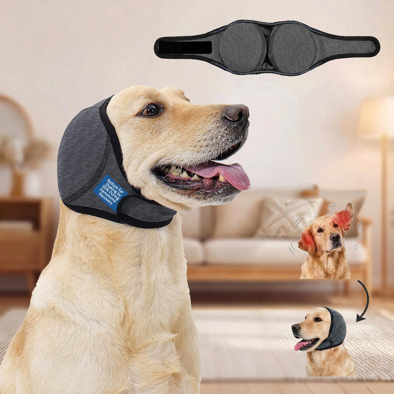HOFi No-Shake Ear Wraps for Dogs: Reduce Ear Shaking by 95% During Hematoma Recovery - Secure No-Slip Fit After Surgery - Cone Alternative for Large Breeds Labs/Goldens/Shepherds