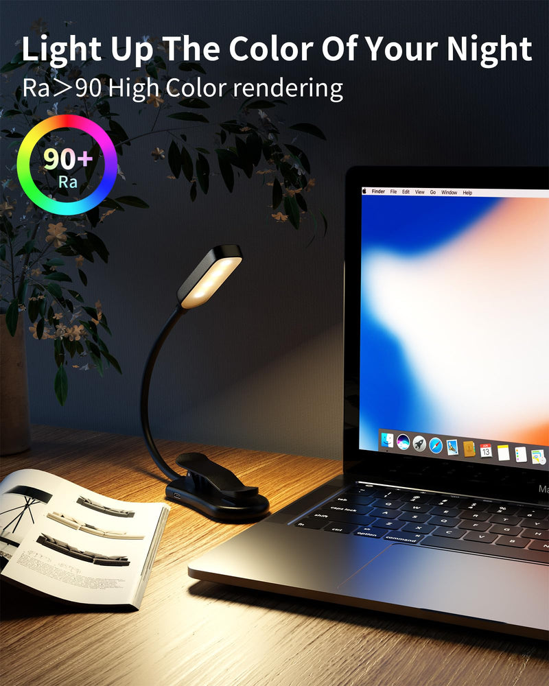 Book Light 2 Pack, Rechargeable Reading Lights for Books in Bed-Eye Caring 3 Colors, 360° Flexible Studying Small Desk Lamp, Lightweight Clip-on LED Night Light for Book Lovers, Kids