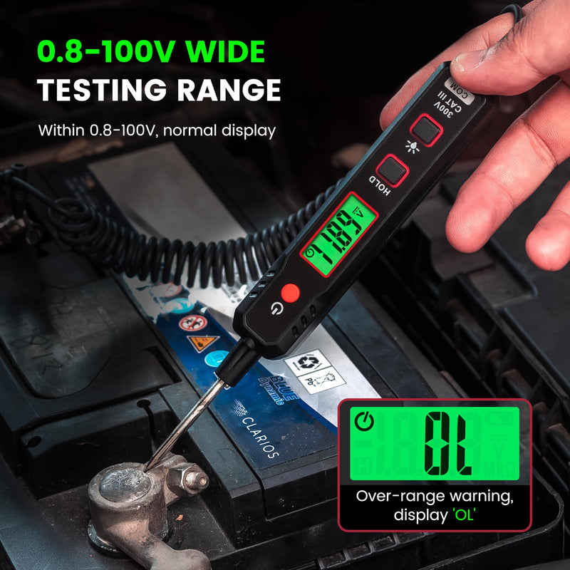KAIWEETS 0.8V-100V DC Smart Automotive Test Light, Buzzer Circuit Tester with Sharp Probe, Bidirectional Voltage Tester with Flashlight, Electric Test Pen for Car Battery Polarity Continuity Fuses