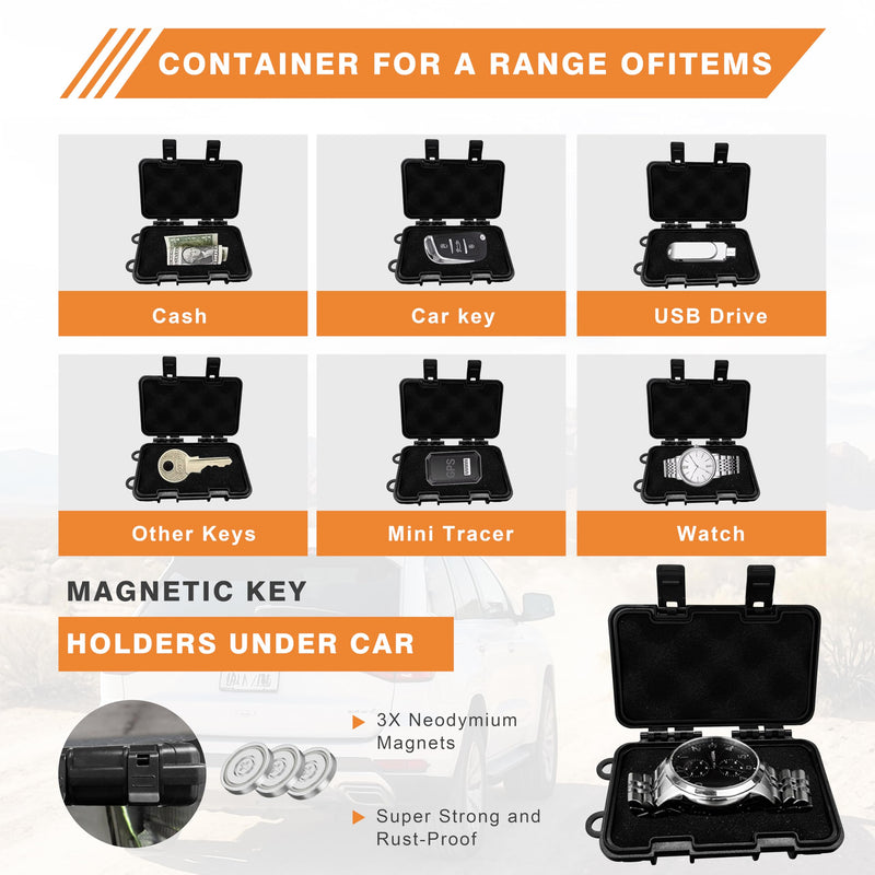 Upgraded Magnetic Key Holder Under Car, Hide a Key Outside Waterproof Magnetic Key Box for Under Car Large Hide Box Magnetic Storage Box, Black 3 Strong Magnets