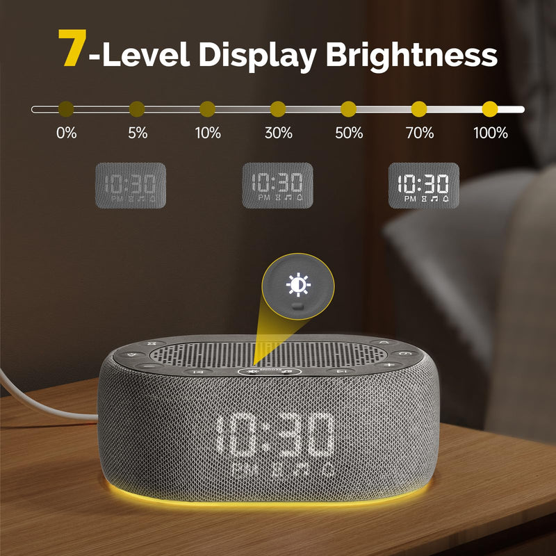 1Mii White Noise Sound Machine with Alarm Clock, Sound Machine for Sleep for Adults Baby, 30 Soothing Sounds, Smart App Controlled, Dimmable 7-Color Night Light, Sleeping Timer, 30 Volume Levels Grey