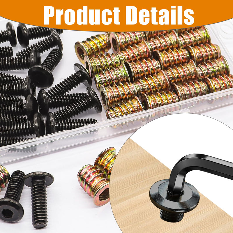Taiss 30 Sets 1/4-20 x 3/4" Furniture Screw Nut Threaded Inserts for Wood,1/4-20 x 19/32" Nut Threaded Wood Inserts Bolt Fastener Connector Hex Socket Drive Screw-in Nuts with Hex Spanner 1/4-20 x 3/4"