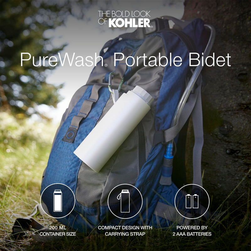 Kohler PureWash M050 Portable Bidet Sprayer,Travel Bidet, Compact Design for Easy Transport with Carrying Strap, Multi-setting Spray Functions, Holds Water for Up to One Minute, White
