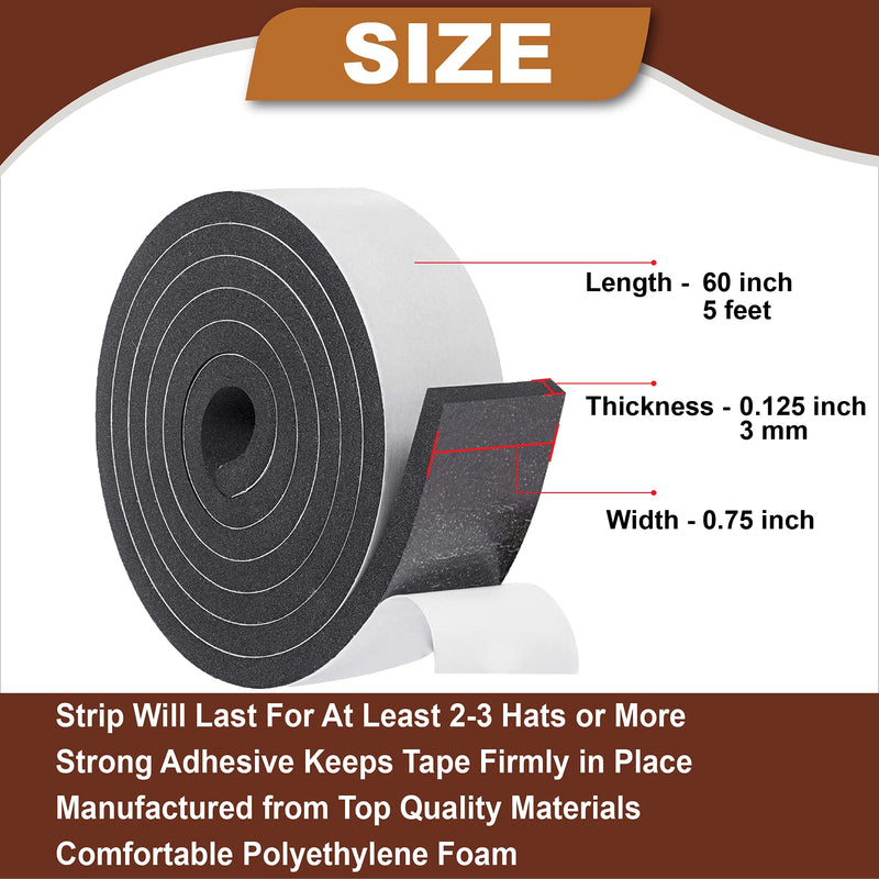 Hat Tape Roll 60" (5 Feet) - Hard Hats Size Reducer Foam Filler - Cap Sizing Strip Insert - for Fedora, Baseball Caps, Pana, Straw, Cowboy, Western Medium 60" (5 Feet)