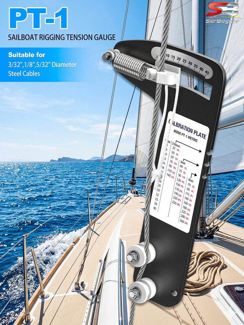 Sailboat Rigging Tension Gauge PT-1M | Rated up to 360kg Accurate Hands-Off Rigging Tool, Wire Rope Standing Rigging for 2.55mm,3mm,4mm Diameter Wire Cable