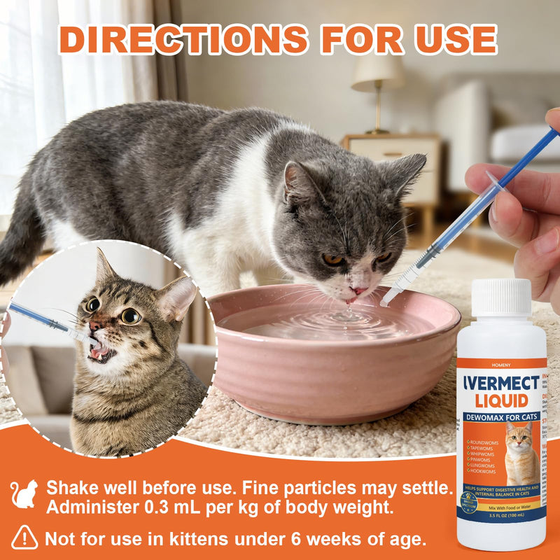 lvermect Liquid Dewomax for Cats, Daily Digestive Balance Support, Helps Maintain Digestive Comfort & Internal Balance, for Kittens & Adult Cats, Easy-to-Administer Drops, 100mL