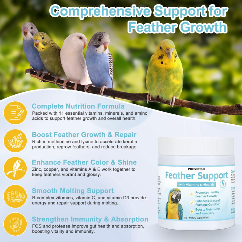 Feather Growth Supplement for Birds, Bird Molting Support for Plucking Regrowth, Multivitamin Minerals & Amino Acids for All Birds, Support Healthy Feather Regeneration & Plumage Shine