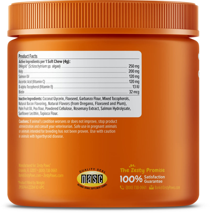Zesty Paws Salmon Fish Oil Omega 3 for Dogs - with Wild Alaskan Salmon Oil - Anti Itch Skin & Coat + Allergy Support - Hip & Joint + Arthritis Dog Supplement + EPA & DHA Bacon 90 Count (Pack of 1) - PawsPlanet Australia