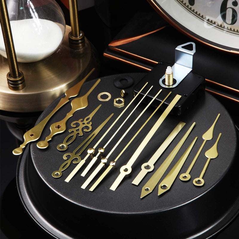 2 Pieces High Torque Long Shaft Clock Movement Mechanism with 5 Different Pairs of Hands Clock Repair Parts Replacement Gold