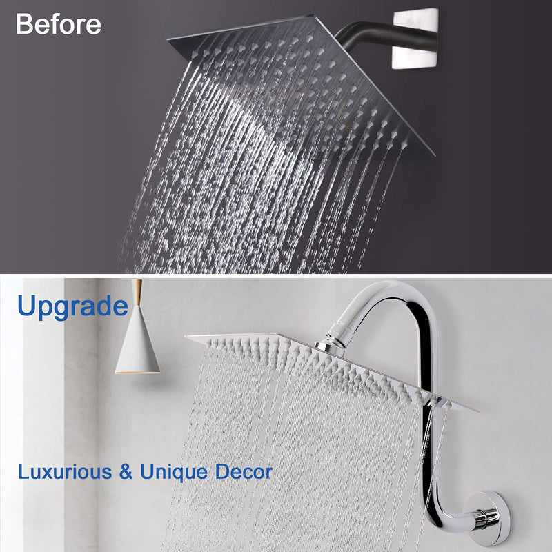 NearMoon S Shaped Shower Head Riser Pipe, Shower Head Extender Arm with Flange, Standard 1/2" Connection- Bathroom Accessory, 12 Inch (1 Pack, Chrome)
