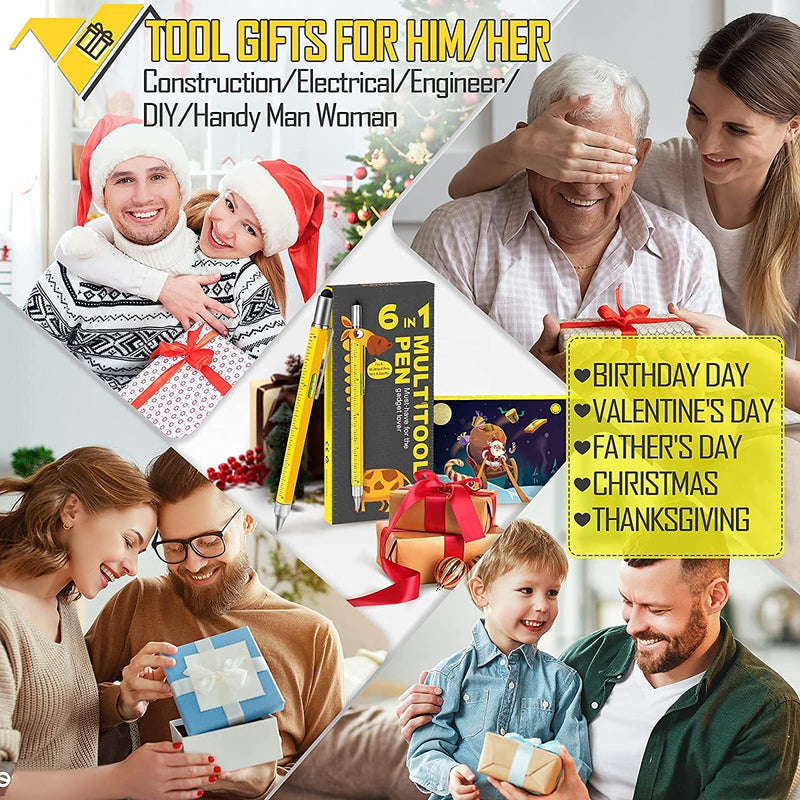 Multitool Pen Stocking Stuffers for Men: Gifts for Men Women Adults Dad Him Husband Who Have Everything Christmas Cool Gadgets Unique Birthday Gift Ideas Construction Engineer Woodworkers Carpenter 1 Yellow