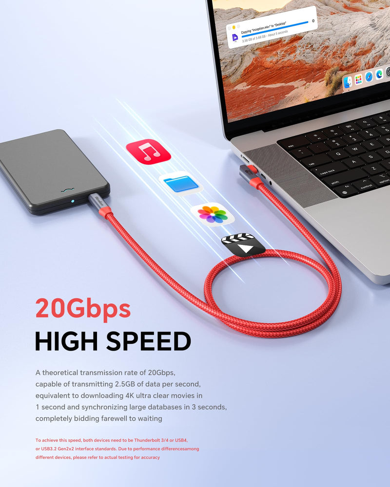 10ft USB-C to USB-C Camera Data Sync Cable, 20Gbps Data Transfer, 90° Right Angle, Nylon Braided, Gold-Plated Ends, Stable Connection for Sony Canon Nikon DSLR Camera, External SSD, MacBook Air/Pro 10ft 90°L-shaped