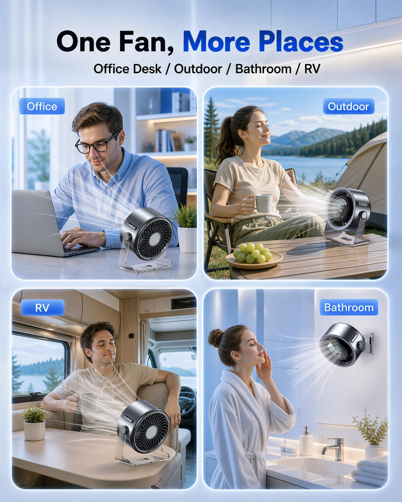 USB Desk Fan for Bedroom: 100 Speeds Digital Display Quiet Portable Fan with Turbo Airflow, 120° Rotating Small Rechargeable Battery Desktop & Wall-Mounted Fans for Bedroom Home Office (Black) Black