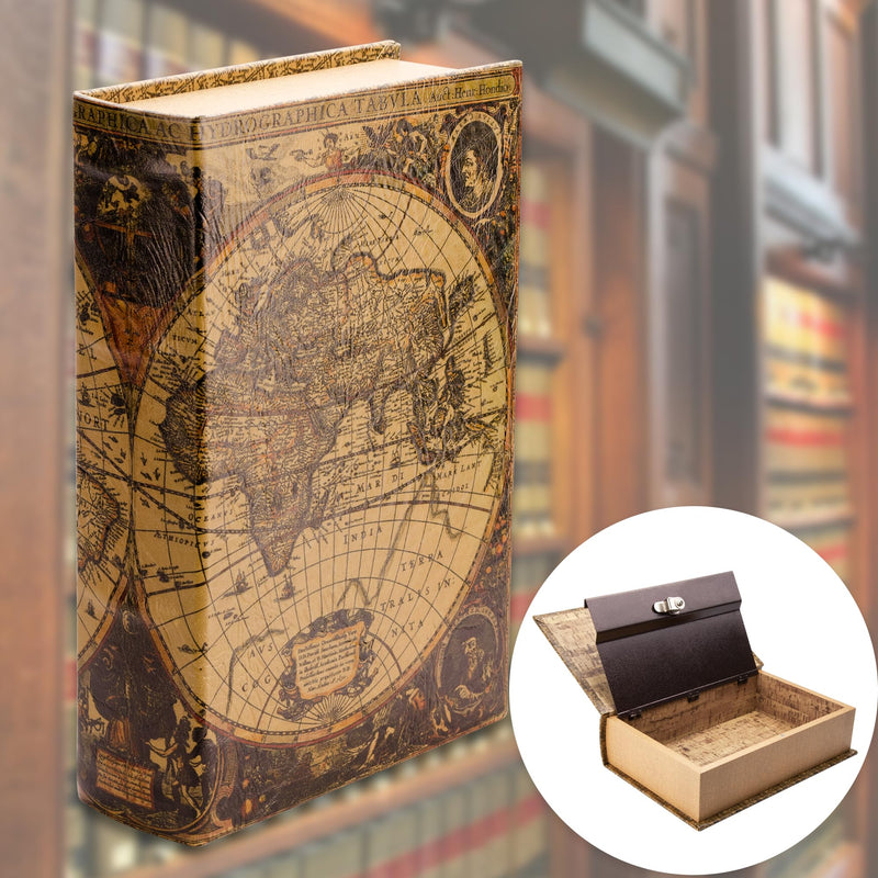Barska Portable Diversion Dual Book Safe Concealed Lock Box for Secure and Discreet Hidden Storage of Valuables and Personal Items Antique Map