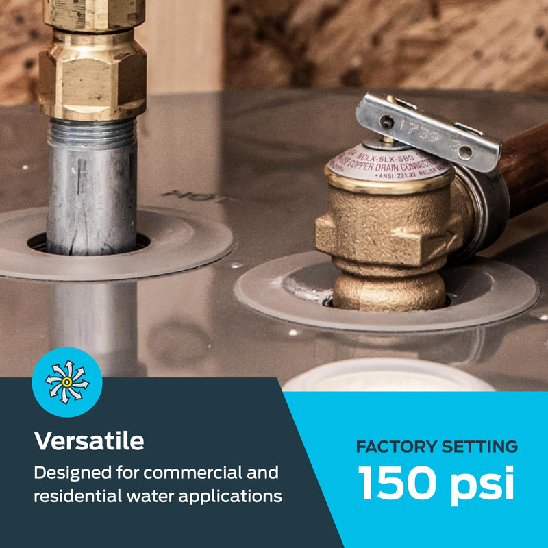 Cash Acme 3/4 Inch NCLX-5L Temperature and Pressure Relief Valve, Push to Connect Brass Plumbing Fittings, Copper, CPVC Pipe, 150 PSI, 18821-0150