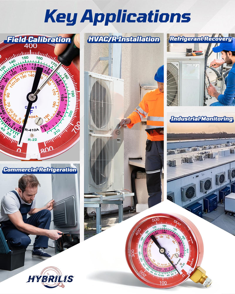 49137 Manifold Gauge, 3-1/8"(80 mm) HVAC Gauges, R-22, R-404A, R-410A | Degree F, Red HVAC High Pressure Gauge, Professional HVAC Gauge, Leak-Proof Sealing, Color-Coded Accuracy