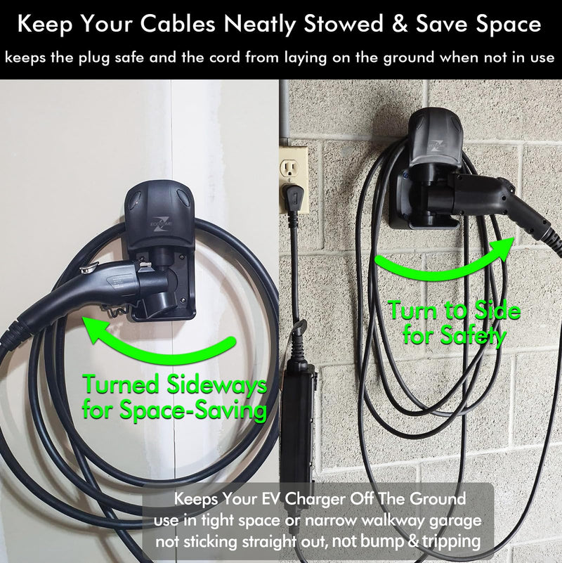 EV Charger Holder, Swivel Electric Car Charger Wall Mount, Garage or Tight Space Use, Not Stick Out, Keep 25ft Cord Off Floor, J1772 Charging Cable Organizer Hanger J1772-308
