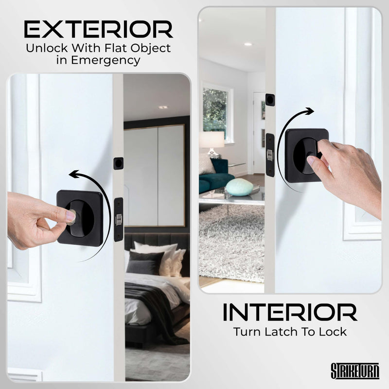 Premium Black Pocket Door Hardware - Pocket Door Lock - Ergonomic Matte Black Door Handle with Pocket Door Pull - Reversible Pocket Door Latch for Safety Square