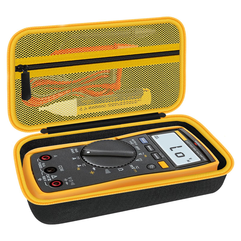 Hard Case for Fluke Multimeter - Compatible with 117/115/116/15B+/17B+/101/114/113/177/179/233/106/107 - Protective Storage Bag Organizer for Testers & Accessories (Case Only) Black &Yellow