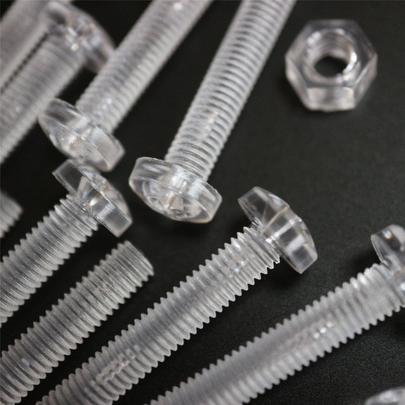 60x Clear Acrylic Pan Head Screws, Nuts & Washers M5 x 40 mm (13/64 x 1 37/64 in)