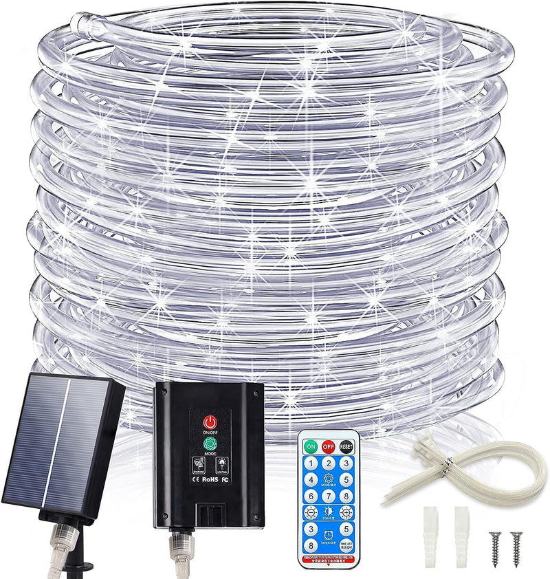 ICRGB 66FT 200LED Solar Rope Lights, Outdoor Waterproof Solar Lights with Remote, IP67 Solar Powered String Lights with Timing & 8 Modes for Garden Tree Pathway Yard Pool RV Christmas Decor, White