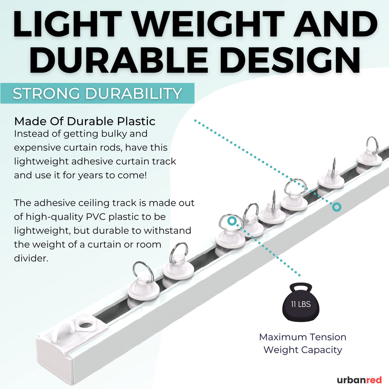 UrbanRed Self Adhesive Curtain Track 16.4FT (5m) for Smooth Ceiling Or Wall- No Drill, Screws, Ceiling Curtain Track, Curtain Rods, Ceiling Mount, Adhesive Curtain Rod (Non-Flexible) 5 Meters, 16.4 FT (Adhesive, Non-Flexible)