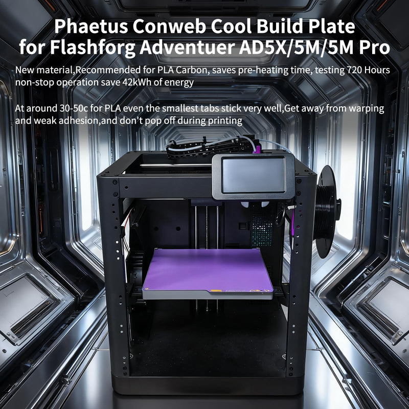 FYSETC Upgrade Cool Plate for Flashforge Printer: Replacement Phaetus Conweb Print Bed Textured Smoothing PEI Sheet for 5M Pro AD5X AD5M for Keep Printing Filament PLA 720H Saving Energy 42kwh Purple