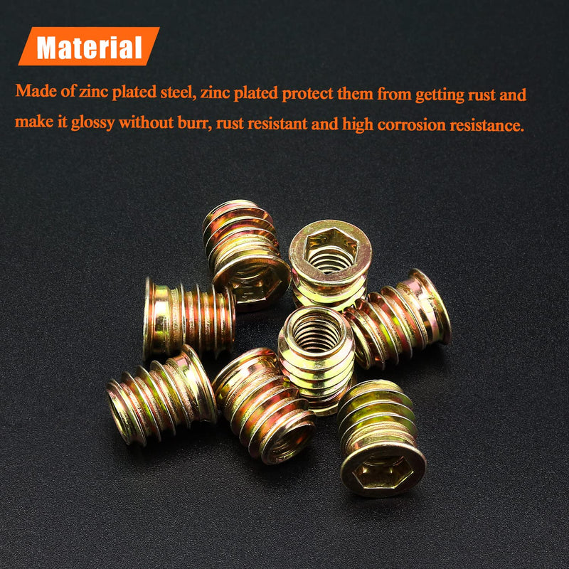5/16-18 Threaded Inserts, Wood Inserts, Steel Threaded Inserts for Wood Furniture Screw, HELIFOUNER 40 Pieces 5/16”-18 x 15mm Threaded Inserts with Hex Wrench for Wood Furniture 5/16"-18 x 15mm