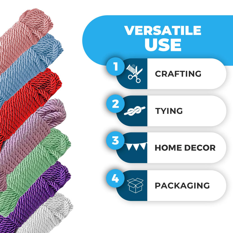 Soft Silk Rope Solid Braided Twisted Ropes 10m Durable and Strong All Purpose Twine Cord Rope String Thread Cord (Lavender) Lavender