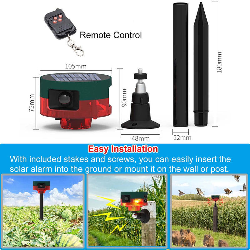Solar Sound & Strobe Light Alarm 360° Motion Detector, Record 15S Custom Message Siren Security Alert System for Farm Barn Villa (Red) Red