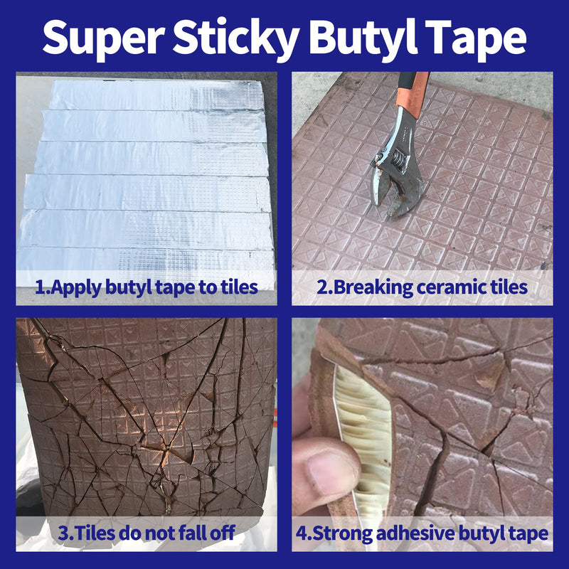 ADHES Butyl Tape Waterproof Tape Aluminum Foil Tape 2 Inch x 16 Feet, Butyl Sealant Tape for RV Repair, Window, Silicone, Boat and Pipe Sealing, Glass & EDPM Rubber Roof Patching, Silver 50mm x 5m 1