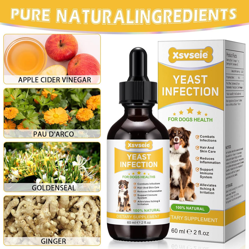 Natural Yeast Infection Treatment for Dogs • Itch Relief • Dog Allergy Relief • Inflammation Relief • Dog Ear Infection • Yeast Infection Treatment for Dogs • Dog Ear Infection Treatment • 2 Oz 2 Fl Oz