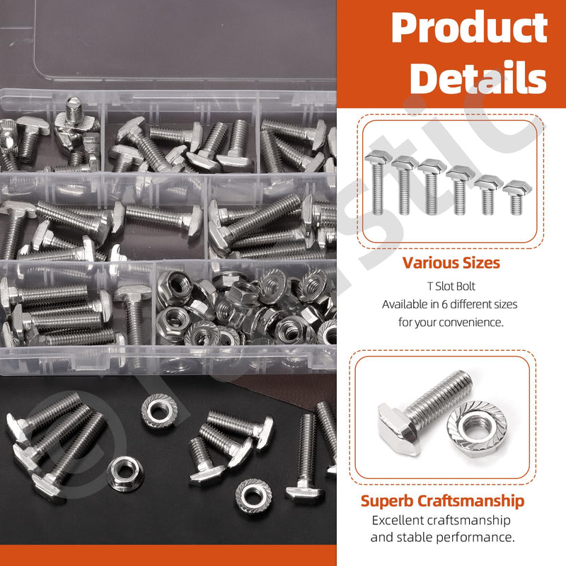 Tanstic 60 Sets M8 T Slot Drop-in Bolt Hammer Head Bolt T Shape Stud Sliding Screw for European Standard 40 Series Aluminum Profile