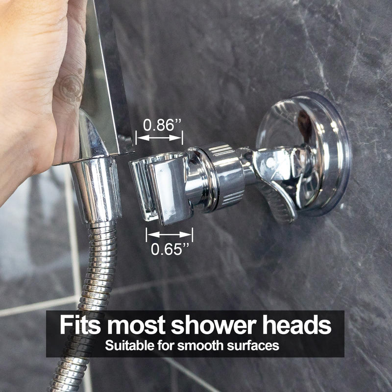 BlingKingdom 2pcs Adjustable Shower Head Holders, No Drill Shower Mounting Brackets Removable Handheld Showerhead Clips Bathroom Suction Cup Handheld Shower Head Bracket (Silver)