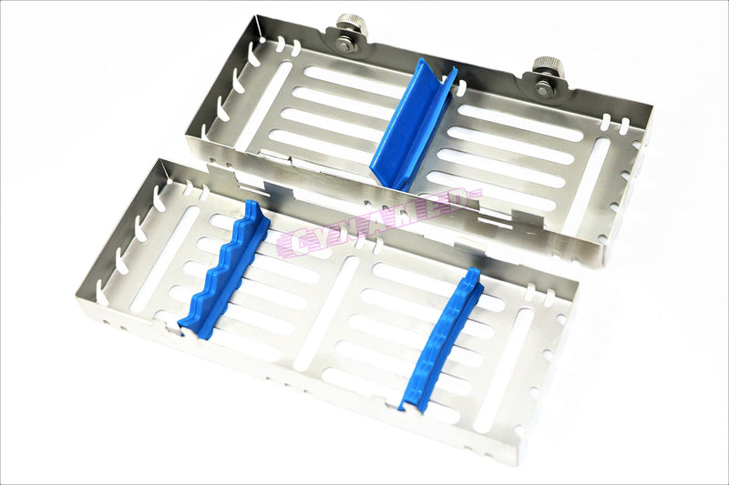 Double Button Detachable Sterilization Cassette for 5 Instruments German Stainless Blue Cynamed