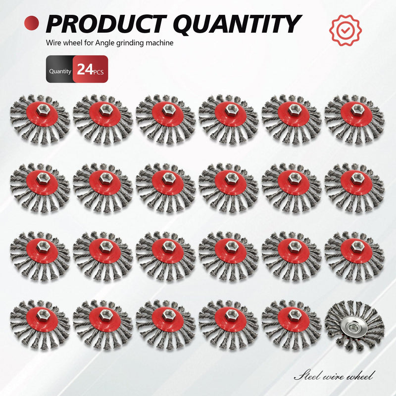 24 Pack 4-1/2 Inch Twist Knotted Wire Wheel Brush for 4 1/2 Angle Grinder with 5/8 Inch-11 Threaded Arbor Carbon Steel Wire Wheel for Heavy-Duty Conditioning Removing Rust