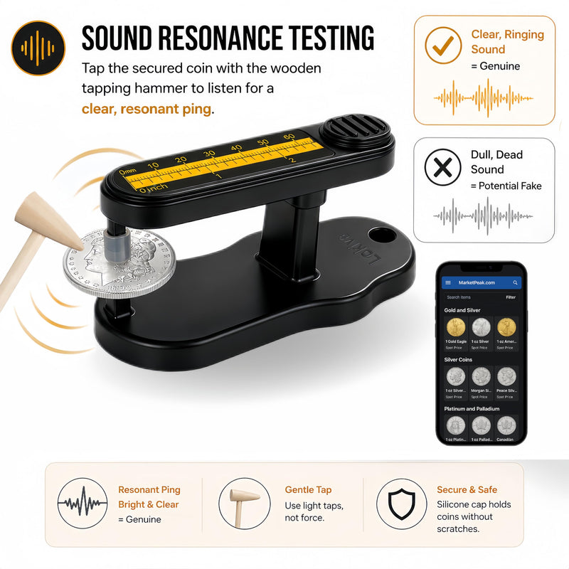 15Pcs Coin Ping Tester Kit - Portable Tool Set for Testing Gold & Silver Coin Authenticity via Sound Resonance & Diameter Check, Pocket Pinger Coin Tester with Storage Case for Collectors