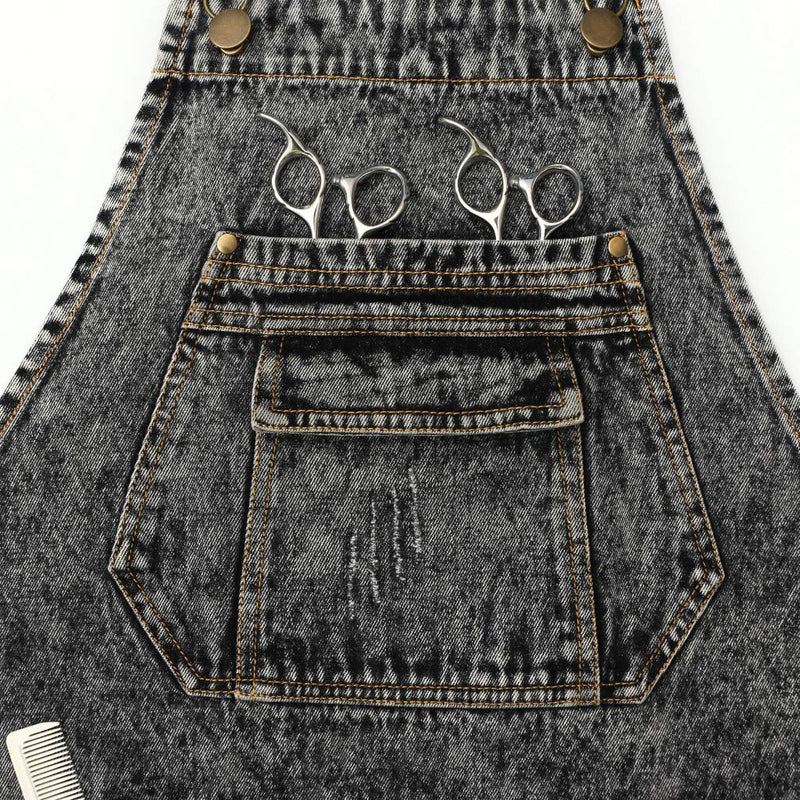 Jeanerlor - Denim Apron with Pockets for Hair Stylist Gardening Craftsmen Barista Women Hairdresser Jean Work Apron Cross Straps & Adjustable S to L (Black) Medium Black