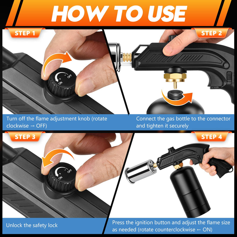 Powerful Propane Torch Gun with Adjustable Flame and Safety Lock, 2370°F High Heat Cooking Blow Torch for Charcoal Starter, BBQ, Sous Vide, Steak Searing and Campfire (Tank Not Included)