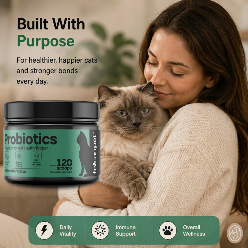 Cat Probiotic Powder for Digestive Balance & Gut Health – Daily Pet Supplement with Pumpkin, Papaya & 6 Probiotic Strains – Supports Gut Flora & Digestive Comfort – 120 Scoops