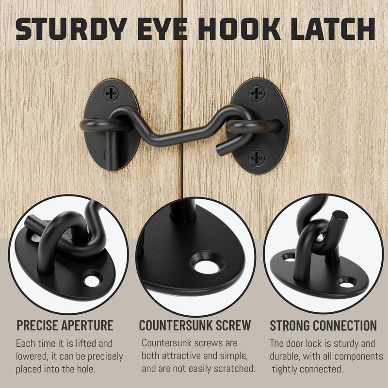 TRIPLE DEER 5" Hook and Eye Latch 4 Pack,Privacy Eye Hook Latch for Slide/Barn/Shed/Door, Window, Fences Cabinet, Barn Door Latch Door Hook Lock for Indoor Outdoor 5 Inch