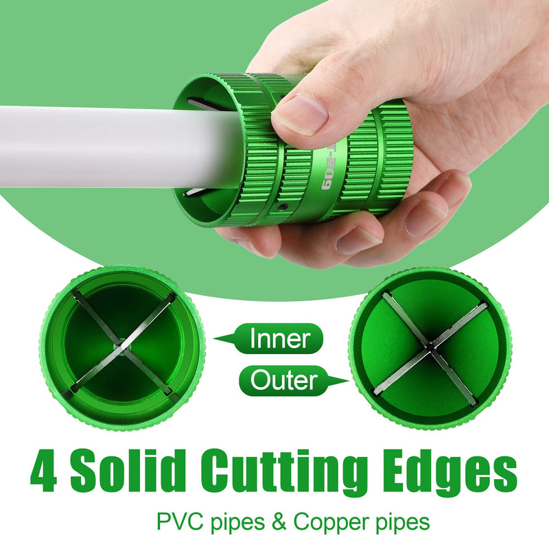 Dreyoo Pipe Reamer PVC Deburring Tool, [plumbing Tools] Copper Deburring Tool Pipe Cleaner All Metal Pipe Chamfer Tool 1/4'' to 1-5/8'' Inner Outer for Wide Diameter Pipe(Green) Green