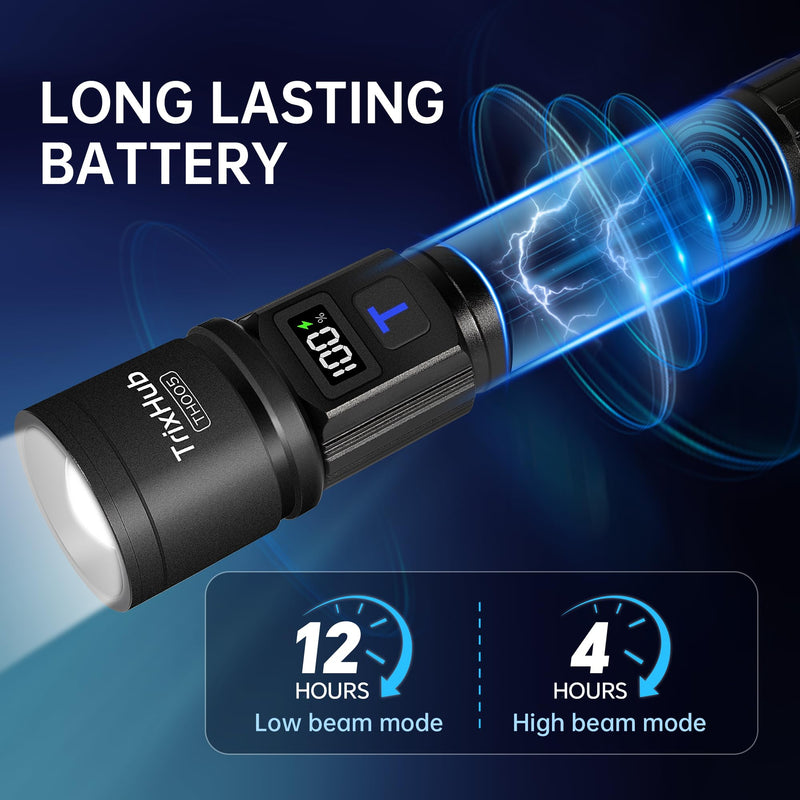 Rechargeable Flashlights High Lumens, 950,000LM Super Bright Flash Light, 5 Modes Zoomable Linternas with LCD Digital Display, Powerful Handheld LED Flashlights for Emergencies Camping Black