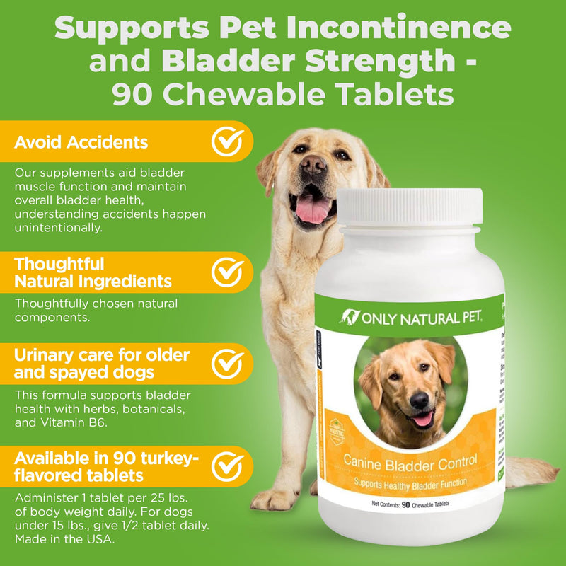 ONLY NATURAL PET Canine Bladder Control - Senior Dog Care Supplement - UTI, Urinary Tract Health, Incontinence Support w/Cranberry Extract | Pills, Vitamins, 90 Chewable Tablets (Natural Turkey) - PawsPlanet Australia