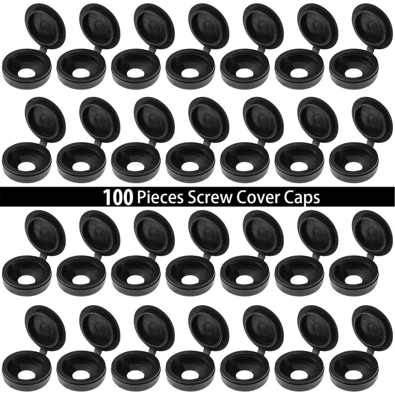 100 Pieces Hinged Screw Cover Caps Plastic Shutter Fold Screw Snap Covers Washer Flip Tops(Large,Black) Black Large