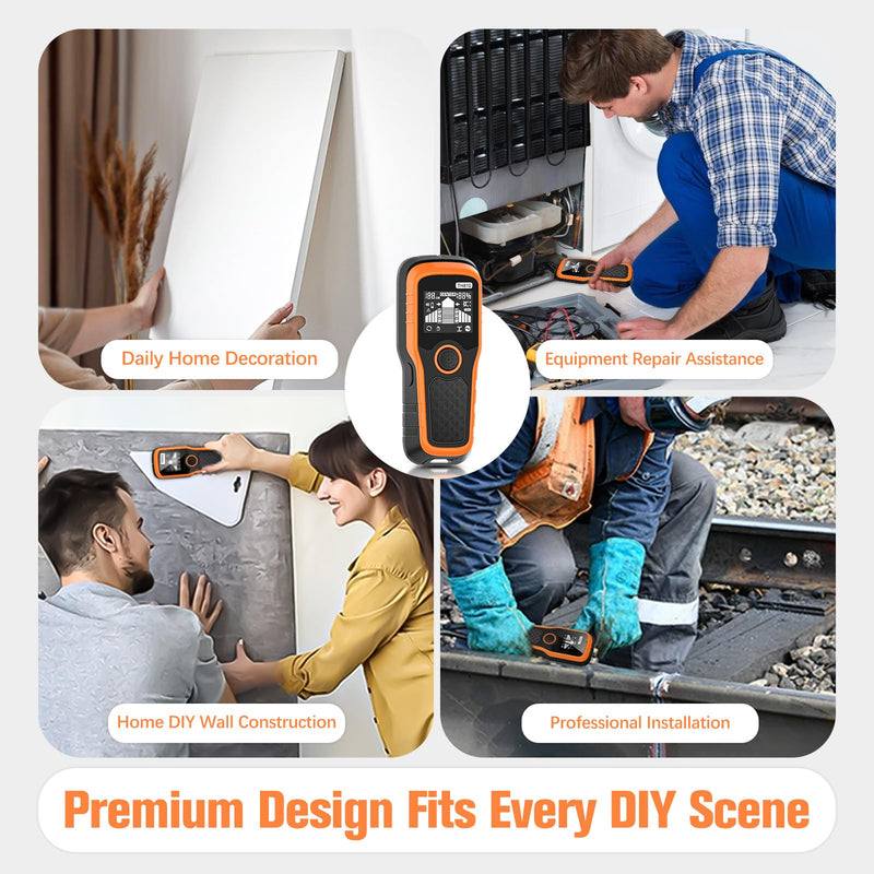 Stud Finder Wall Scanner - 6-in-1 Upgraded Multifunction Auto Detection with LCD Display & Audio Alarm for Wood, Metal & AC Wires, Ideal for Home DIY & Professional Contractors (Orange) Orange