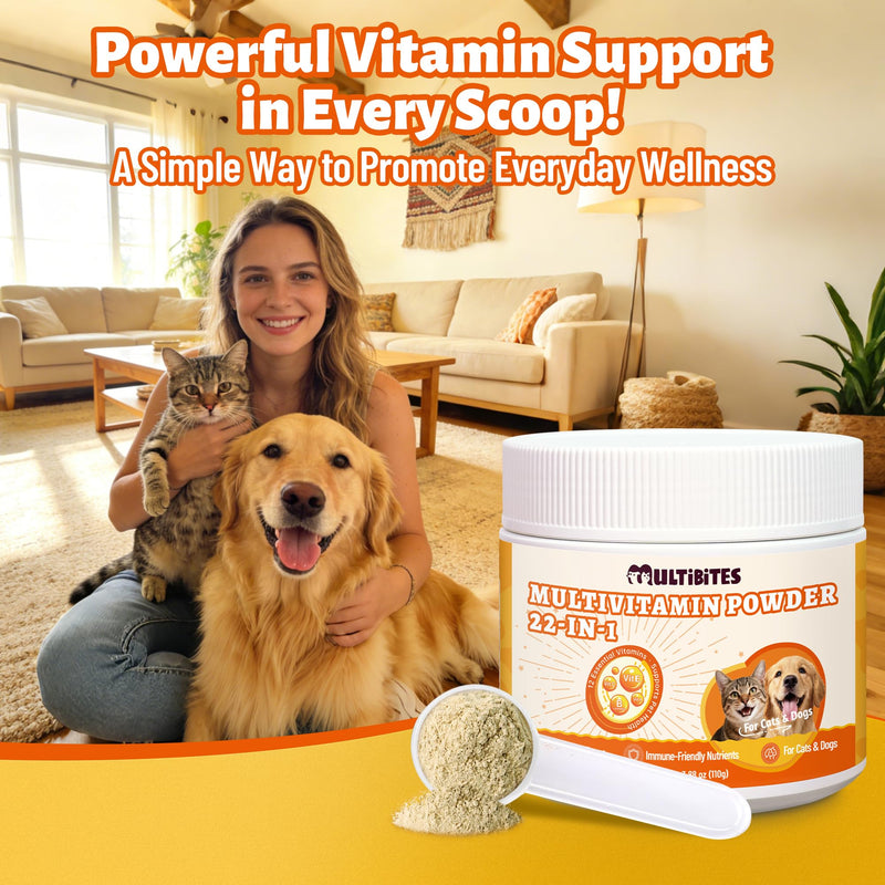 22-in-1 Dog Vitamins Powder All-in-One Multivitamin for Dogs & Cats, Colostrum, Taurine, Itch Relief, Immune Support, Digestive Support, Chicken Flavor Pet Vitamins and Supplements, 3.88oz