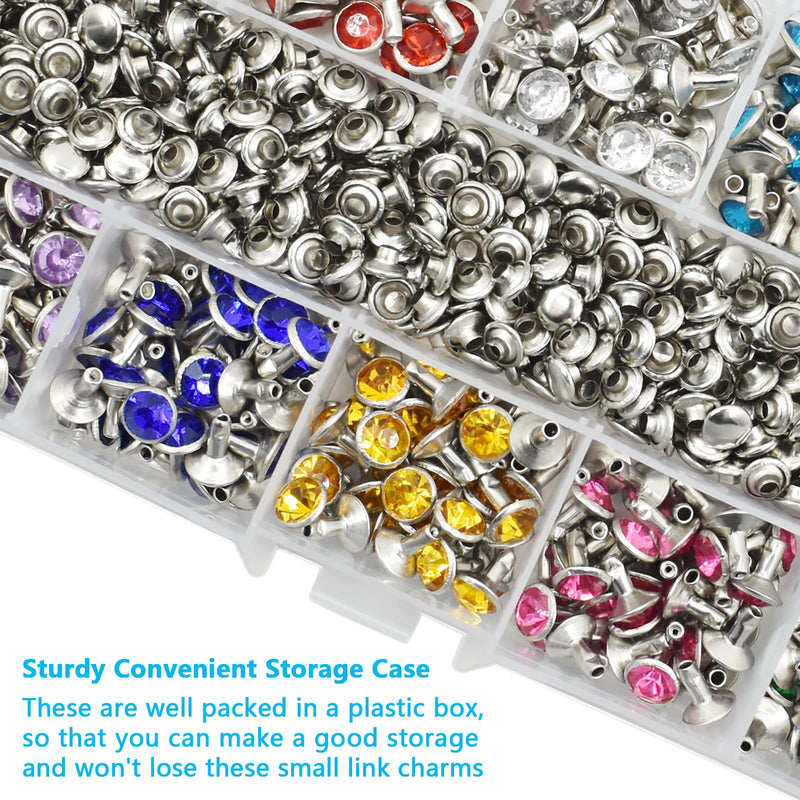 BDS-HOME 400sets 7mm Rhinestone Rivets 10 Colors Cz Crystal Rivets with Tubular Metal Studs 3 Tools for Clothing, Performance, Arts and Leather Craft DIY Making