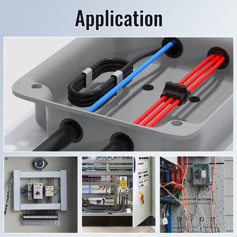 Insulated Multi Tap Connector 3 Port Dual Entry Aluminum Wire Connector 2-14 AWG Black Cable Connectors 5/32" Slotted Allen Hex - 6 Pack Dual Entry 3 Port 2-14 AWG